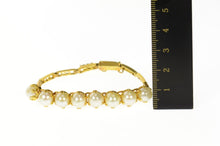 Load image into Gallery viewer, 14K Retro Pearl Inset Ornate Bar Link Statement Bracelet 6.25" Yellow Gold