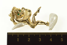 Load image into Gallery viewer, 14K 1960's Pearl Emerald Eyed Cherub Angel Fairy Pin/Brooch Yellow Gold