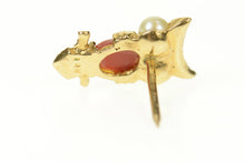 Load image into Gallery viewer, 14K Retro Pearl Coral Owl Bird Wisdom Lapel Pin/Brooch Yellow Gold