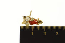Load image into Gallery viewer, 14K Retro Pearl Coral Owl Bird Wisdom Lapel Pin/Brooch Yellow Gold