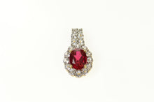 Load image into Gallery viewer, 10K Oval Syn. Ruby CZ Halo Classic Statement Pendant Yellow Gold