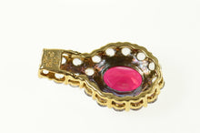 Load image into Gallery viewer, 10K Oval Syn. Ruby CZ Halo Classic Statement Pendant Yellow Gold
