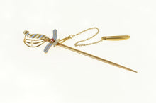 Load image into Gallery viewer, 14K Edwardian Syn Garnet Enamel French Rapier Pin/Brooch Yellow Gold