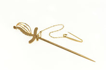Load image into Gallery viewer, 14K Edwardian Syn Garnet Enamel French Rapier Pin/Brooch Yellow Gold