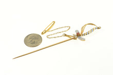 Load image into Gallery viewer, 14K Edwardian Syn Garnet Enamel French Rapier Pin/Brooch Yellow Gold