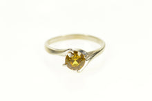 Load image into Gallery viewer, 10K Round Citrine Swirl Retro Solitaire Bypass Ring Size 6.5 White Gold