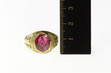 Load image into Gallery viewer, 10K Art Deco Syn. Ruby Masonic Compass Squared Ring Size 9 Yellow Gold