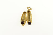 Load image into Gallery viewer, 14K Garnet Ornate Slippers Ballet Dance Shoes Charm/Pendant Yellow Gold