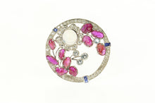 Load image into Gallery viewer, Platinum Ruby Diamond Sapphire Opal Flower Ornate Pin/Brooch