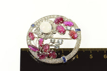 Load image into Gallery viewer, Platinum Ruby Diamond Sapphire Opal Flower Ornate Pin/Brooch