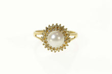 Load image into Gallery viewer, 14K Pearl Diamond Halo Classic Statement Cocktail Ring Size 6.75 Yellow Gold