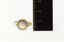 Load image into Gallery viewer, 14K Pearl Diamond Halo Classic Statement Cocktail Ring Size 6.75 Yellow Gold