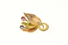 Load image into Gallery viewer, 14K Tri Tone Ruby Sapphire Leaf Cluster Pendant Yellow Gold