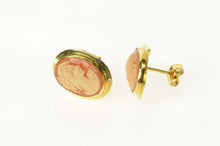 Load image into Gallery viewer, 18K Retro Carved Lady Shell Cameo Ornate Stud Earrings Yellow Gold