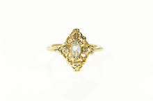 Load image into Gallery viewer, 10K Marquise Blue Topaz Diamond Ornate Filigree Ring Size 3.25 Yellow Gold