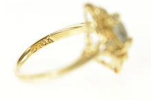 Load image into Gallery viewer, 10K Marquise Blue Topaz Diamond Ornate Filigree Ring Size 3.25 Yellow Gold
