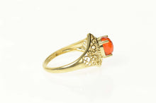 Load image into Gallery viewer, 14K Oval Faceted Syn. Fire Opal Filigree Ring Size 8.25 Yellow Gold