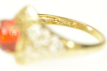 Load image into Gallery viewer, 14K Oval Faceted Syn. Fire Opal Filigree Ring Size 8.25 Yellow Gold
