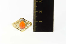 Load image into Gallery viewer, 14K Oval Faceted Syn. Fire Opal Filigree Ring Size 8.25 Yellow Gold