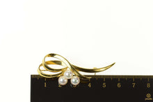 Load image into Gallery viewer, 18K Mikimoto Pearl Ornate Retro Ribbon Cluster Pin/Brooch Yellow Gold
