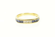 Load image into Gallery viewer, 14K Diamond Princess Sapphire Squared Band Ring Size 6.5 Yellow Gold