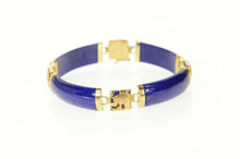 Load image into Gallery viewer, 14K Lapis Lazuli Carved Chinese Dragon Motif Bracelet 7" Yellow Gold