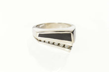 Load image into Gallery viewer, 14K Diamond Black Onyx Squared Designer Bernard Passman Statement Ring Size 6.25 White Gold
