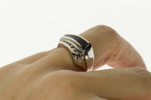 Load image into Gallery viewer, 14K Diamond Black Onyx Squared Designer Bernard Passman Statement Ring Size 6.25 White Gold