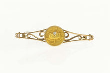 Load image into Gallery viewer, 14K Art Nouveau Diamond Lily Filigree Bar Pin/Brooch Yellow Gold