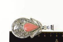 Load image into Gallery viewer, Sterling Silver Navajo Pink Agate Leaf Floral Ornate Pendant
