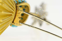 Load image into Gallery viewer, 18K Retro Turquoise Thistle Strength Symbol Pin/Brooch Yellow Gold