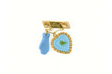Load image into Gallery viewer, 18K Victorian Sim. Turquoise Figa Heart Charm FK Pin/Brooch Yellow Gold