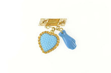 Load image into Gallery viewer, 18K Victorian Sim. Turquoise Figa Heart Charm FK Pin/Brooch Yellow Gold