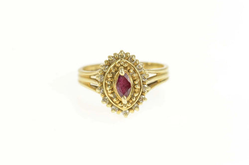 14K Marquise Ruby Diamond Halo Engagement Ring Size 6.25 Yellow Gold