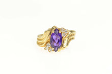 Load image into Gallery viewer, 14K Marquise Amethyst Diamond Cluster Bypass Ring Size 6.5 Yellow Gold