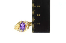 Load image into Gallery viewer, 14K Marquise Amethyst Diamond Cluster Bypass Ring Size 6.5 Yellow Gold