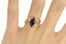 Load image into Gallery viewer, 14K Marquise Amethyst Diamond Cluster Bypass Ring Size 6.5 Yellow Gold