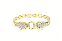 Load image into Gallery viewer, 14K 0.78 Ctw Pave Ruby Diamond Sapphire Leopard Bracelet 6.25" Yellow Gold