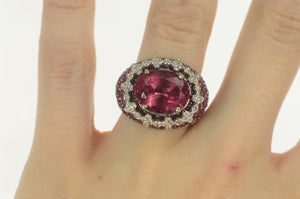 18K 13.59 Ctw Pink Tourmaline Sapphire Diamond Ring Size 7.5 Yellow Gold