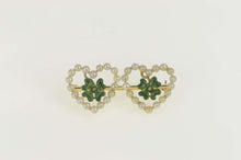 Load image into Gallery viewer, 10K Four Leaf Clover Enamel Seed Pearl Heart Pin/Brooch Yellow Gold