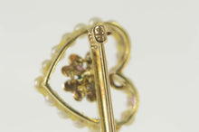 Load image into Gallery viewer, 10K Four Leaf Clover Enamel Seed Pearl Heart Pin/Brooch Yellow Gold