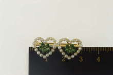 Load image into Gallery viewer, 10K Four Leaf Clover Enamel Seed Pearl Heart Pin/Brooch Yellow Gold