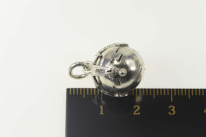 Sterling Silver Ornate Etched Nature Life Symbol Ball Charm/Pendant