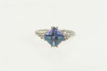 Load image into Gallery viewer, 10K Cushion Blue Mystic Topaz Diamond Accent Ring Size 7.25 White Gold