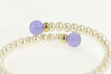 Load image into Gallery viewer, 14K Lilac Jade Pearl Bypass Statement Bangle Bracelet 6.5" Yellow Gold