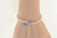 Load image into Gallery viewer, 14K Lilac Jade Pearl Bypass Statement Bangle Bracelet 6.5" Yellow Gold