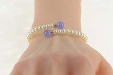 Load image into Gallery viewer, 14K Lilac Jade Pearl Bypass Statement Bangle Bracelet 6.5" Yellow Gold