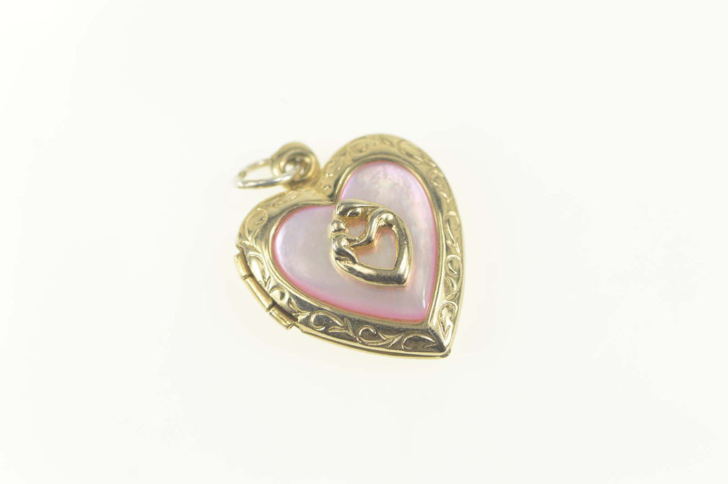 Sterling Silver Pink Mother of Pear Mother's Day Heart Locket Pendant