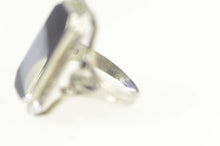Load image into Gallery viewer, 18K Art Deco Black Onyx Filigree Statement Ring Size 2.5 White Gold