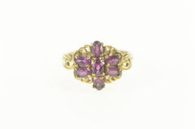 Load image into Gallery viewer, 10K Retro Purple Tourmaline Floral Cluster Cocktail Ring Size 8 Yellow Gold